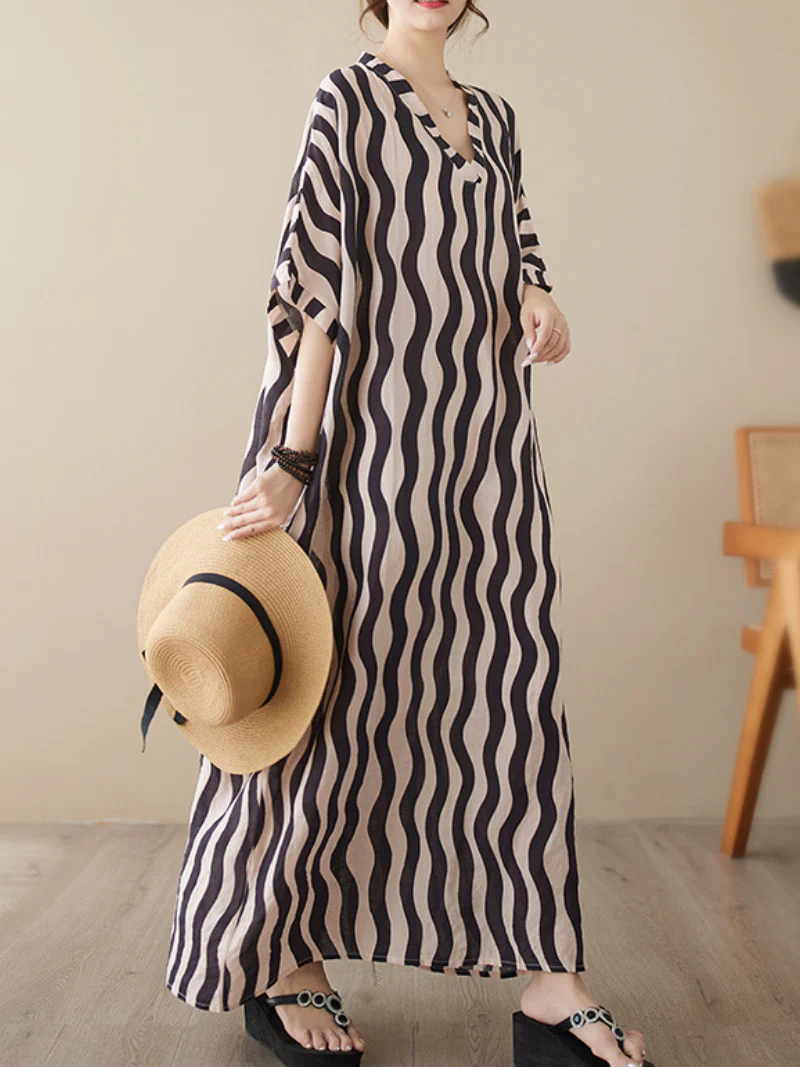 Daily Ritual Round Neck Bat Sleeves Kaftan Dress - Image 2