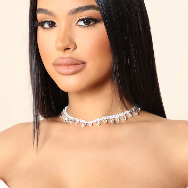 Dainty Marquise Cut Drop Crystal Embellished Tennis NeckLace - Silver - Image 2
