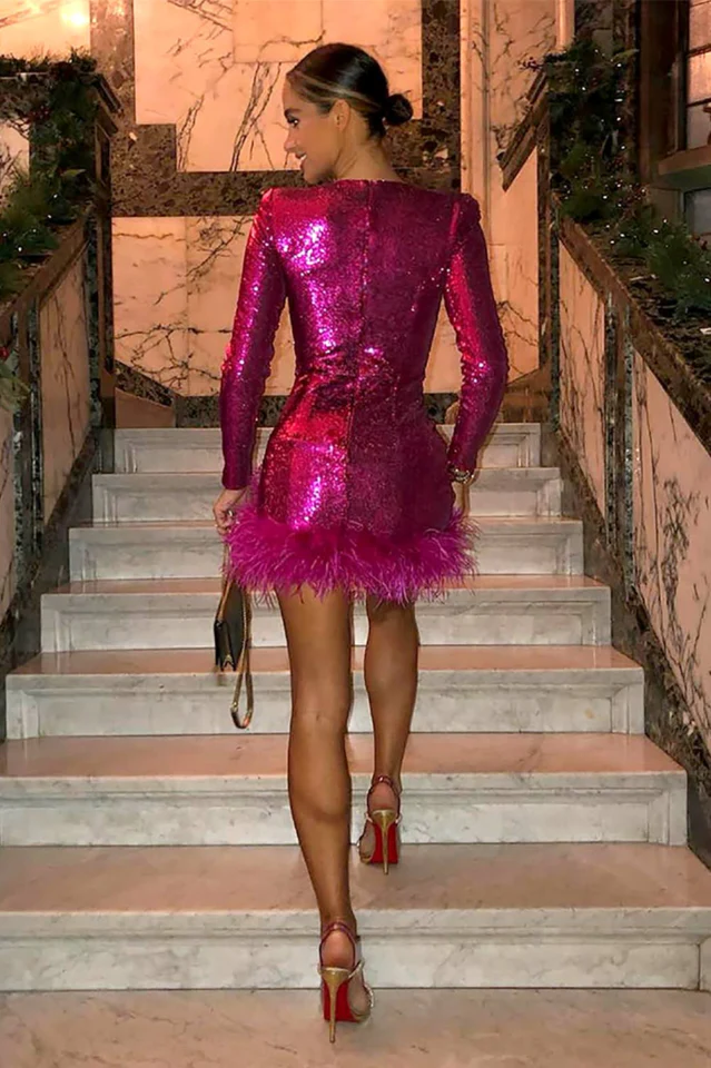 Daria Sequin Feather Mini Dress - Image 13