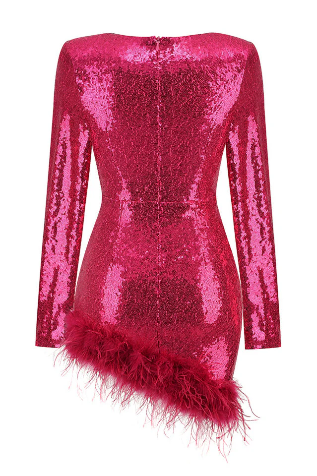 Daria Sequin Feather Mini Dress - Image 21