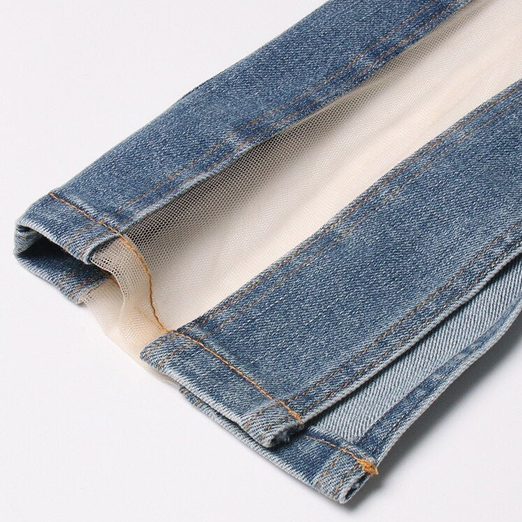 MIDORY Mesh HIGH WaistED PATCHWORK JEANS - Image 12