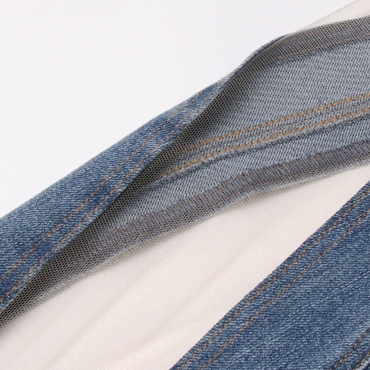 MIDORY Mesh HIGH WaistED PATCHWORK JEANS - Image 16