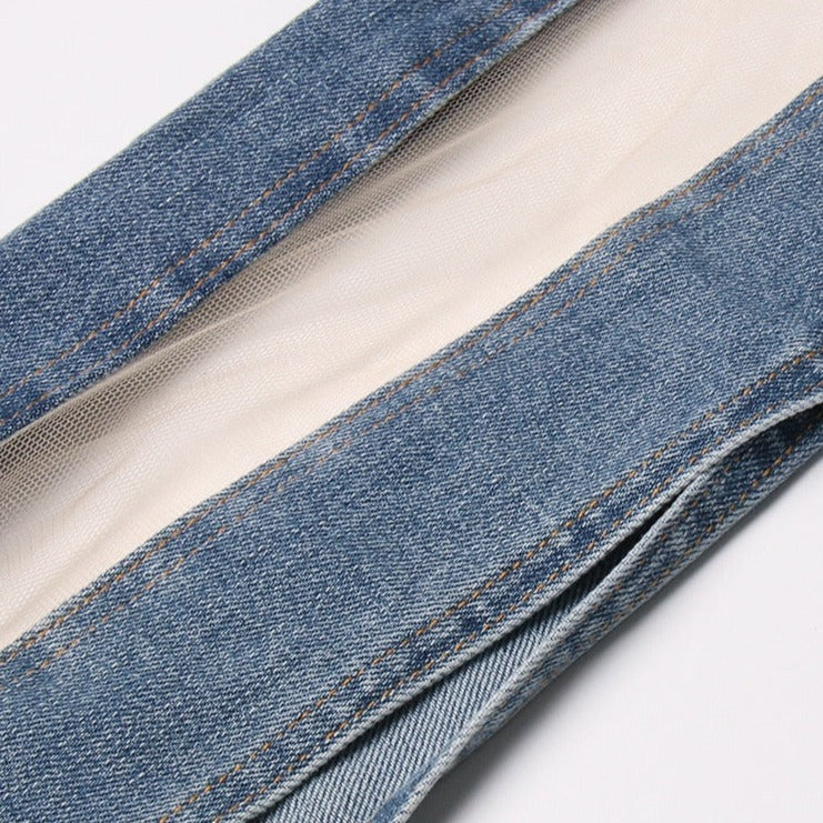 MIDORY Mesh HIGH WaistED PATCHWORK JEANS - Image 17