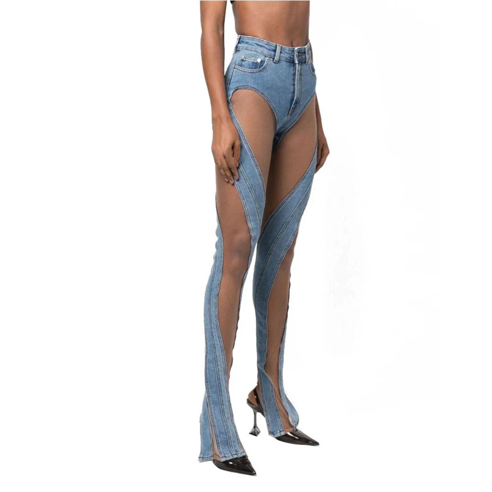 MIDORY Mesh HIGH WaistED PATCHWORK JEANS - Image 2