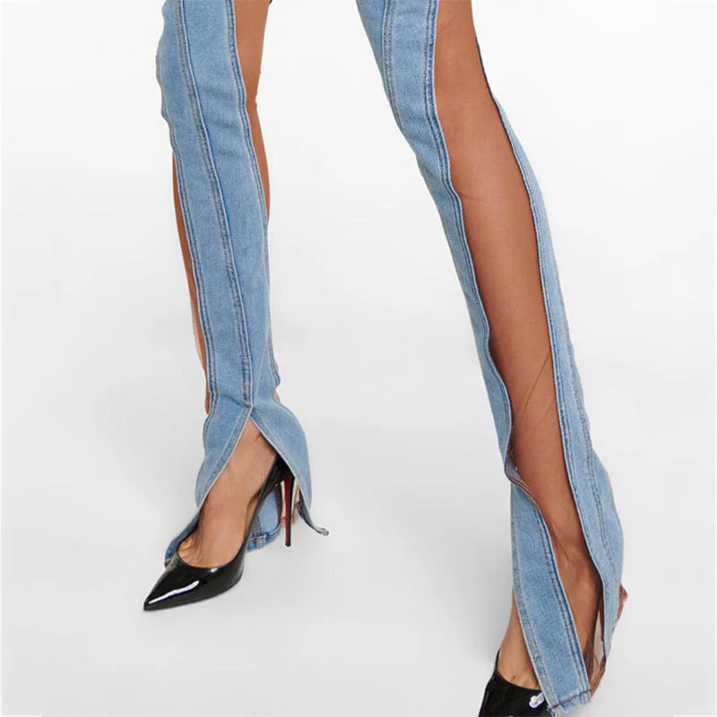 MIDORY Mesh HIGH WaistED PATCHWORK JEANS - Image 3