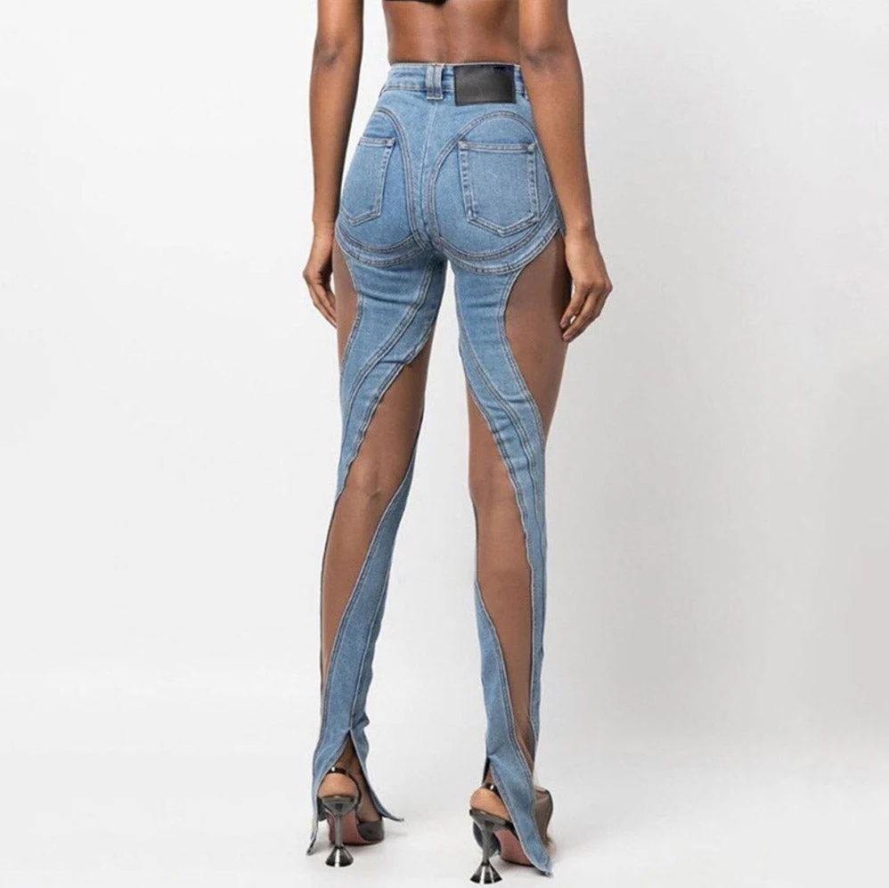 MIDORY Mesh HIGH WaistED PATCHWORK JEANS - Image 4