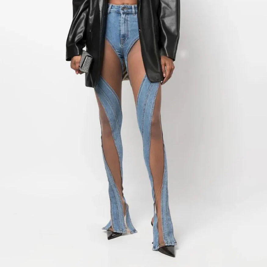 MIDORY Mesh HIGH WaistED PATCHWORK JEANS - Image 5