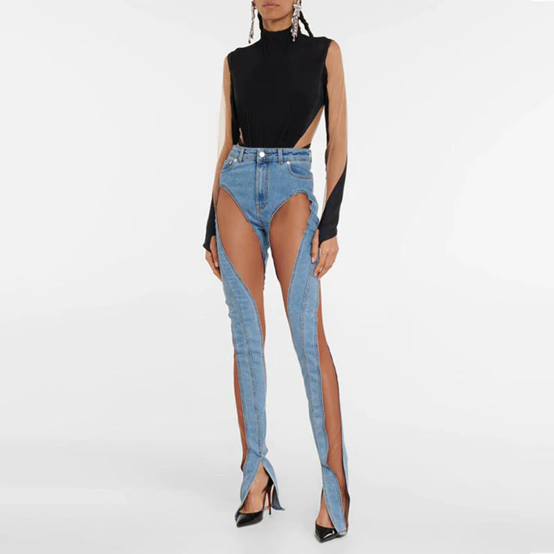 MIDORY Mesh HIGH WaistED PATCHWORK JEANS - Image 6