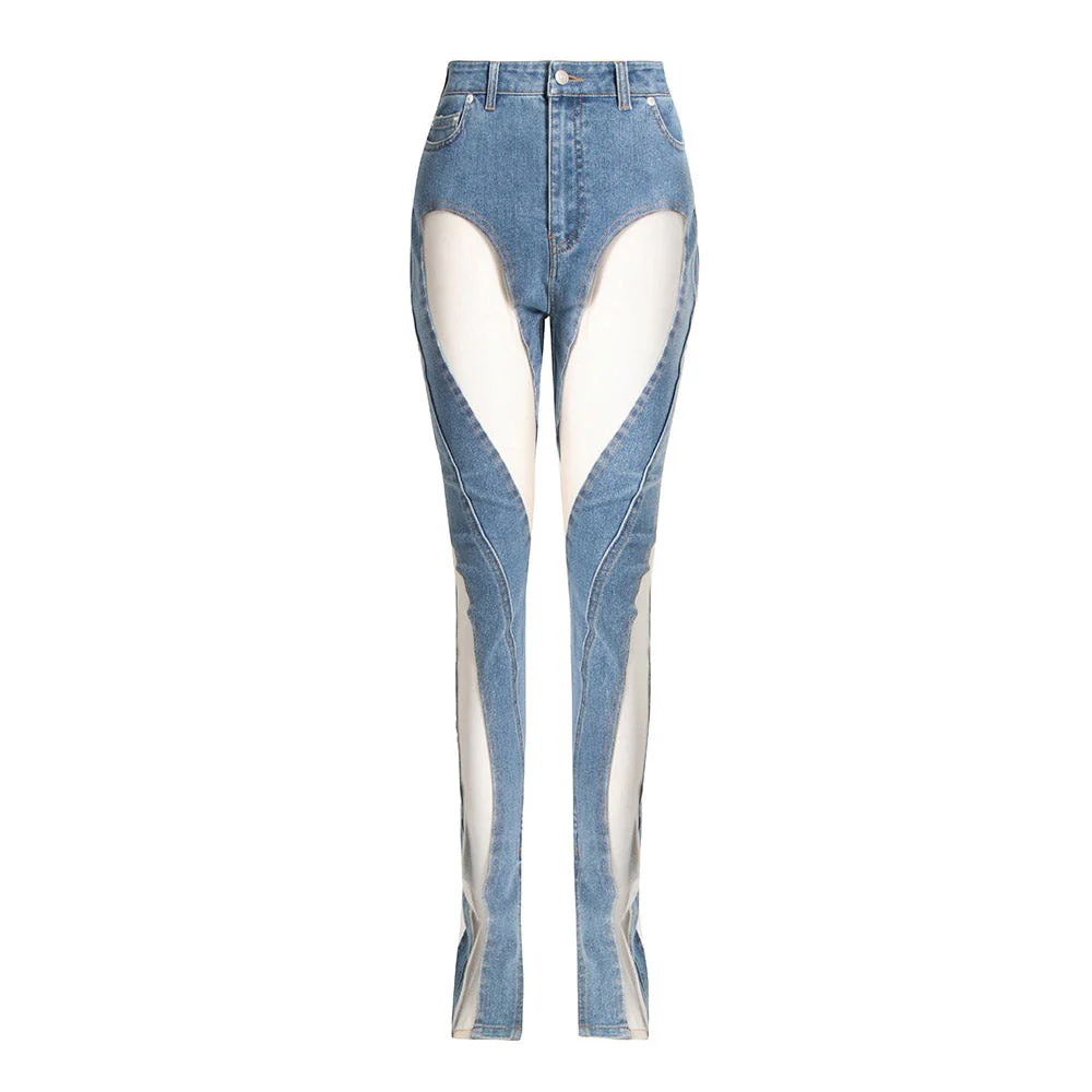 MIDORY Mesh HIGH WaistED PATCHWORK JEANS - Image 7