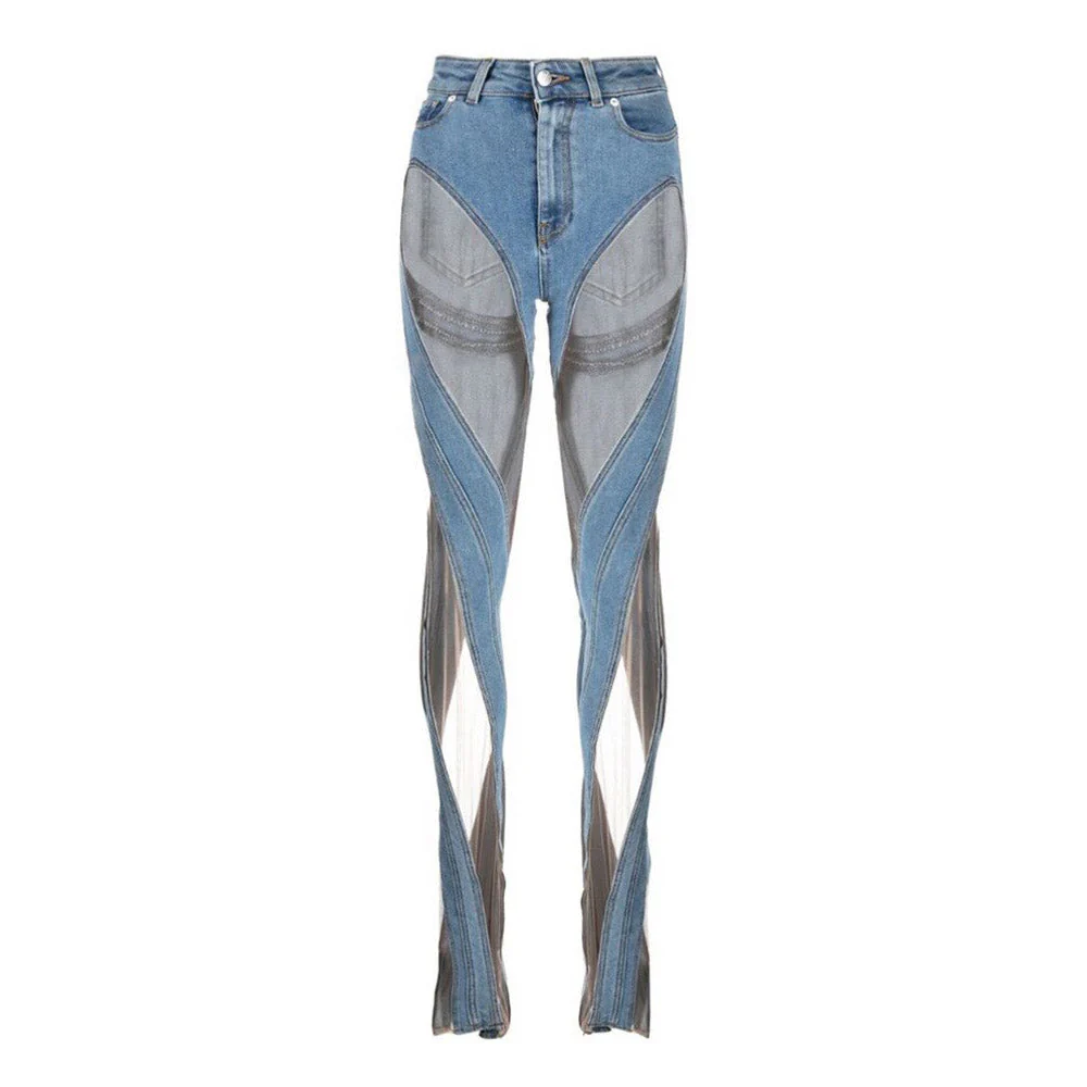 MIDORY Mesh HIGH WaistED PATCHWORK JEANS - Image 9