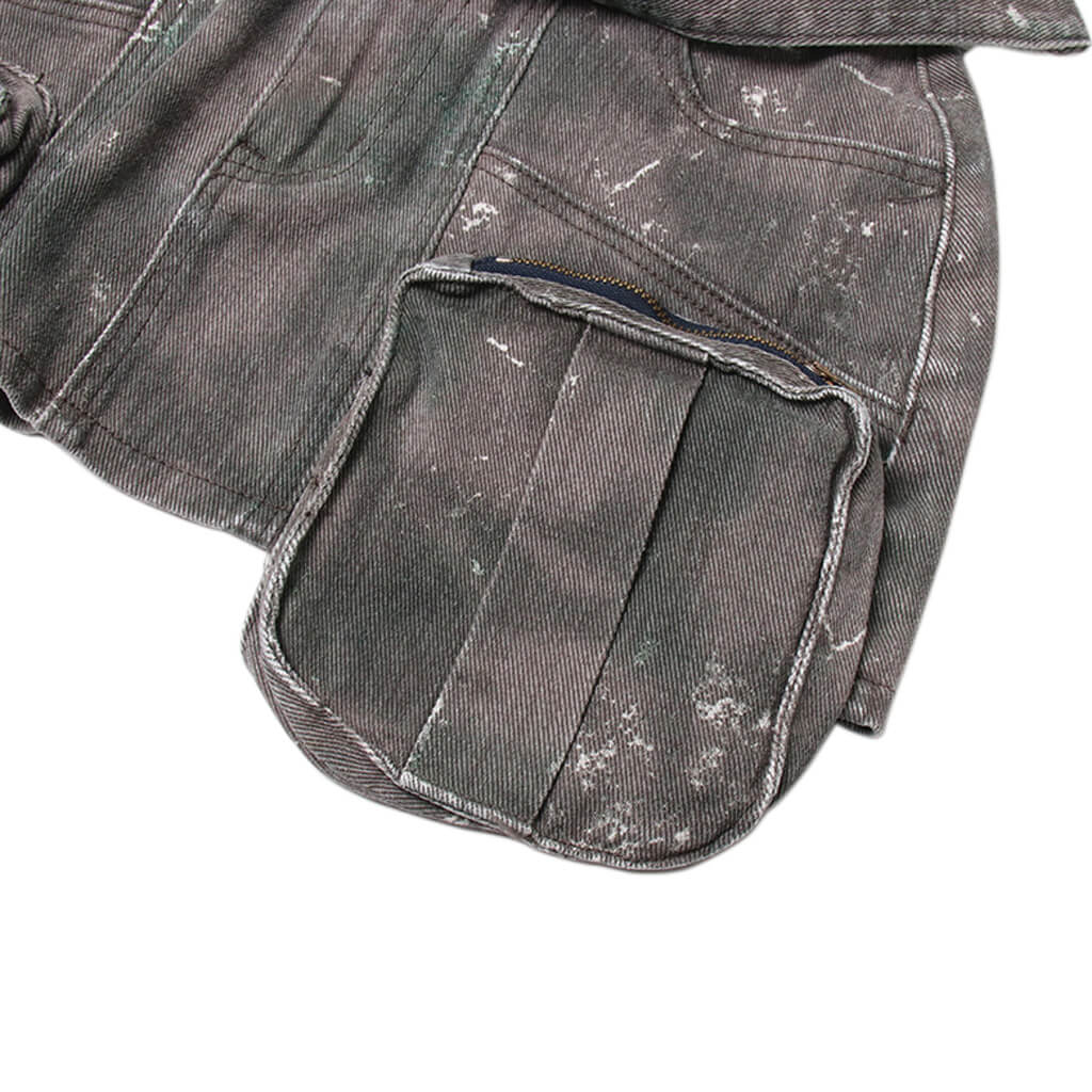 Deconstructed Cargo Pocket Distressed Print Belted High Waist Denim Mini Skirt - Image 4