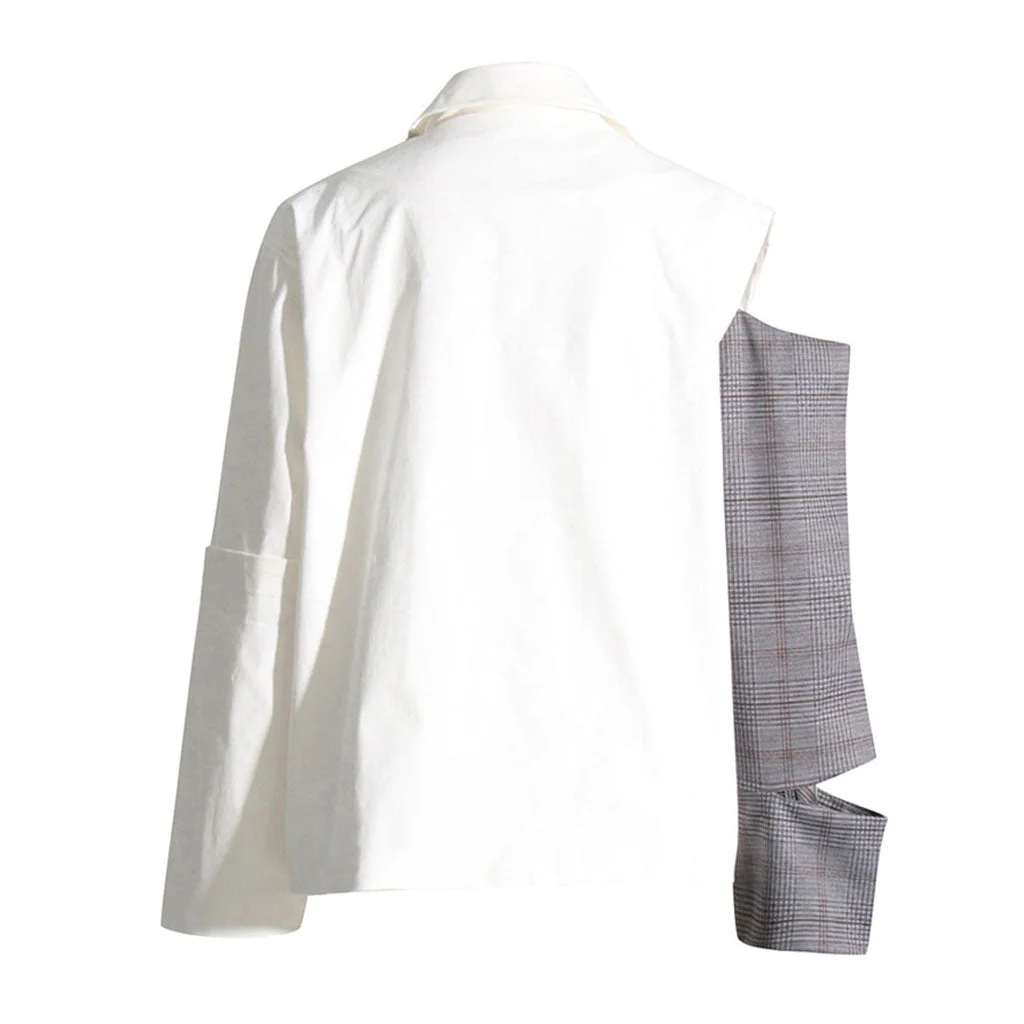 Deconstructed Check Patchwork CutOut Long Sleeve Single Breasted Jacket - Image 2