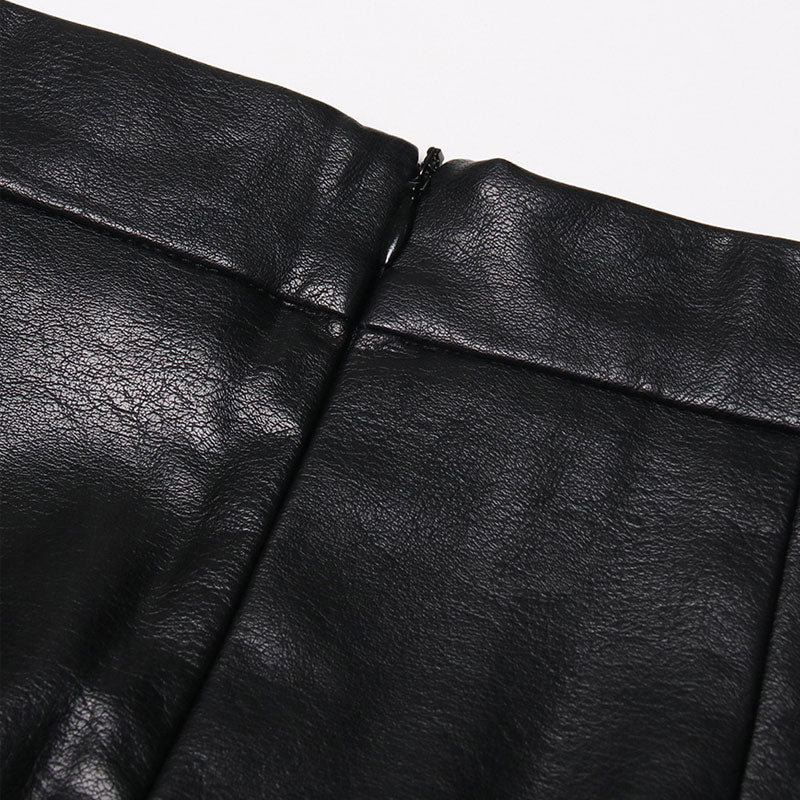 Deconstructed High Rise Vegan Leather Layered Midi Pleated Skirt - Black - Image 4