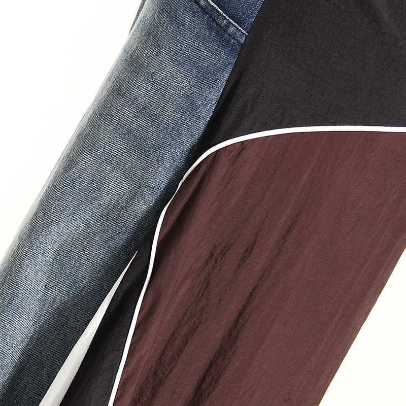 Deconstructed Hybrid Contrast Patchwork Mid Waist A Line Maxi Denim Skirt - Image 5