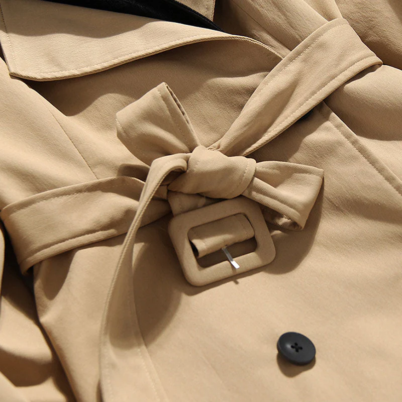 Deconstructed Hybrid Faux Leather Panel Lapel Collar Double Breasted Trench Coat - Image 3