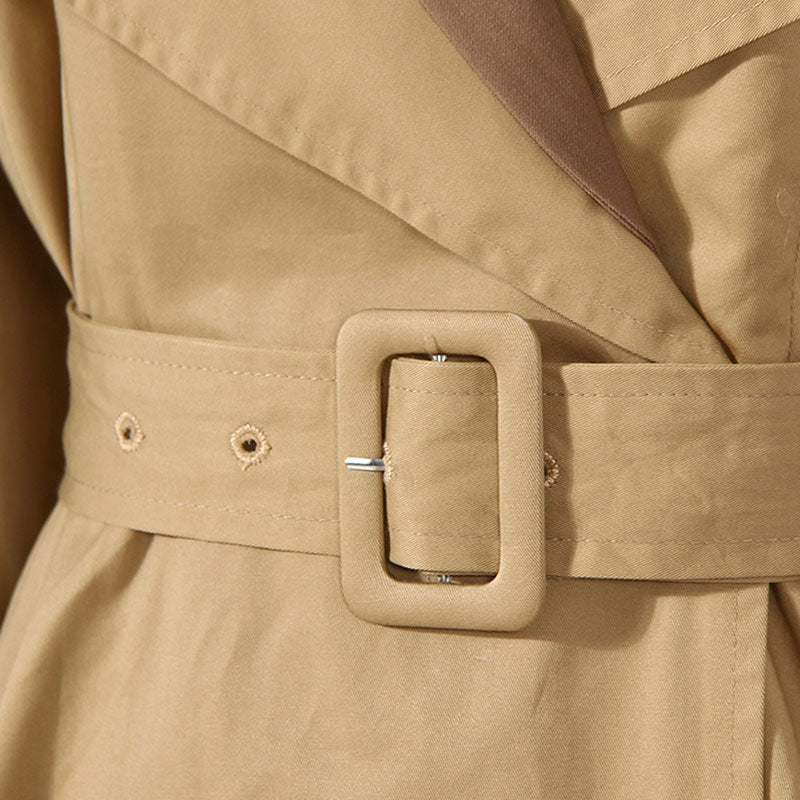 Deconstructed Hybrid Faux Leather Panel Lapel Collar Double Breasted Trench Coat - Image 4