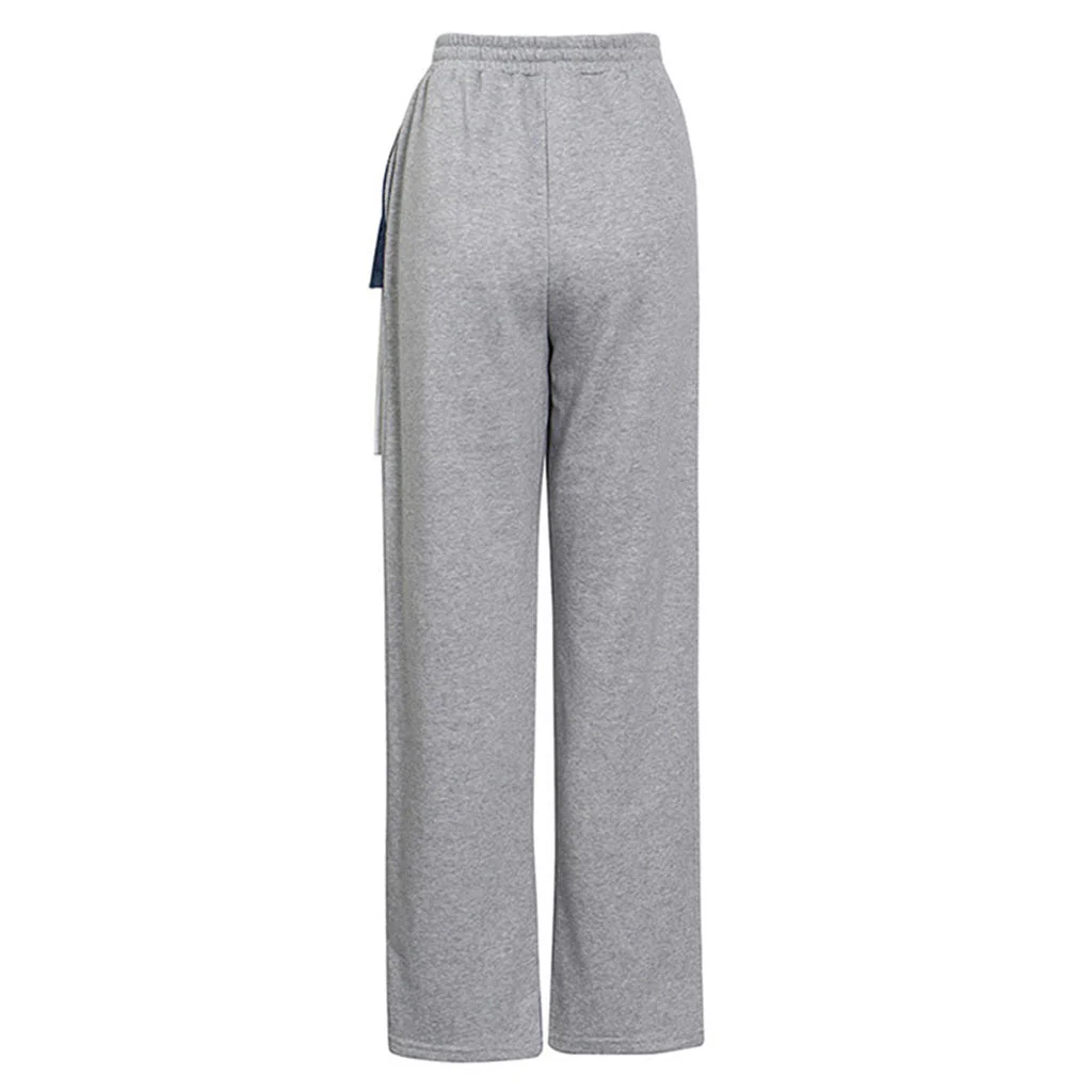 Deconstructed Inverted Pocket Denim Applique High Waist Sweatpants - Image 3