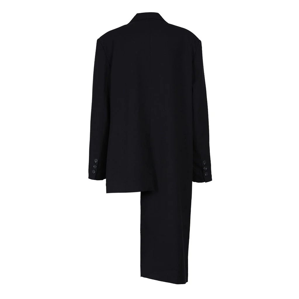Deconstructed Notch Lapel Long Sleeve Flap Pocket Asymmetrical Hem Trench Coat - Image 3