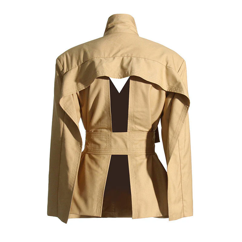Deconstructed Tie Collar Shoulder Pad Single Breasted Cut Out Back Belted Blazer - Image 4