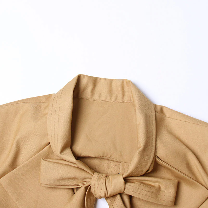 Deconstructed Tie Collar Shoulder Pad Single Breasted Cut Out Back Belted Blazer - Image 5