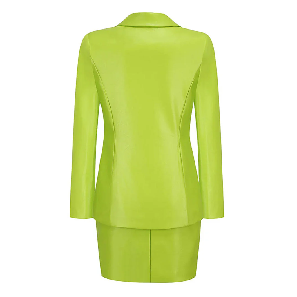 Deconstructed Vegan Leather Safety Pin Blazer High Waist Skirt Matching Set - Image 4