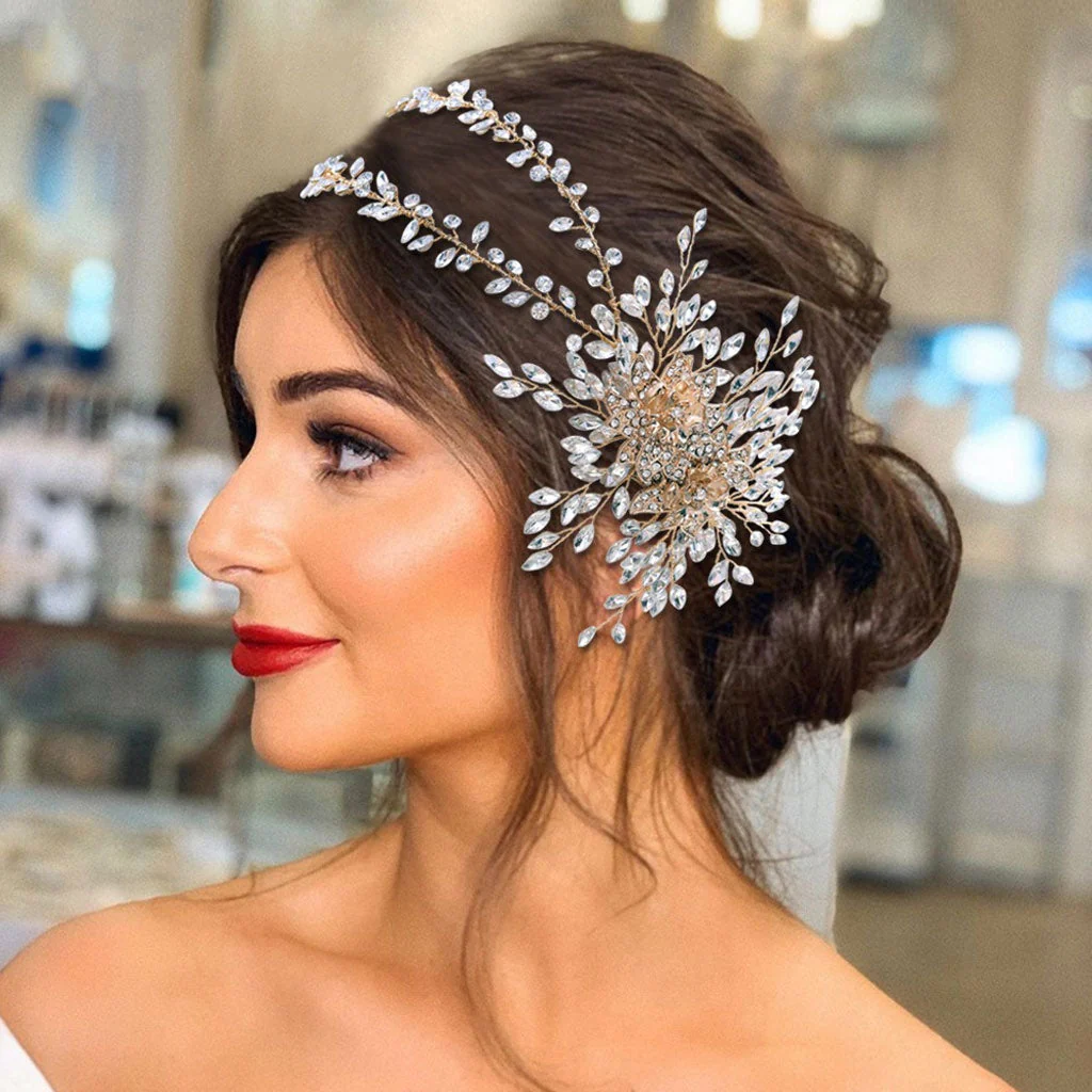 Delicate Floral Rhinestone Embellished Layered Headband Vine - Gold - Image 2