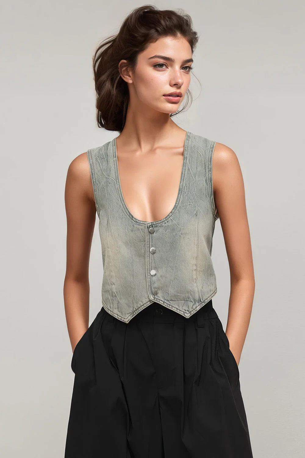 Denim Waistcoat - Washed Blue - Image 2