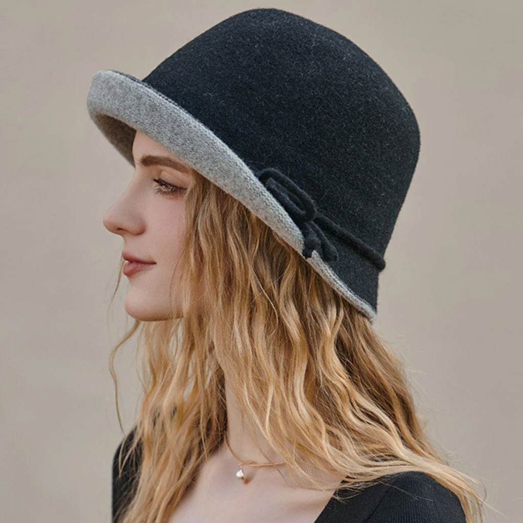 Derby Classic Round Top Flared Brim Wool Blend Bowler Felt Hat - Image 2