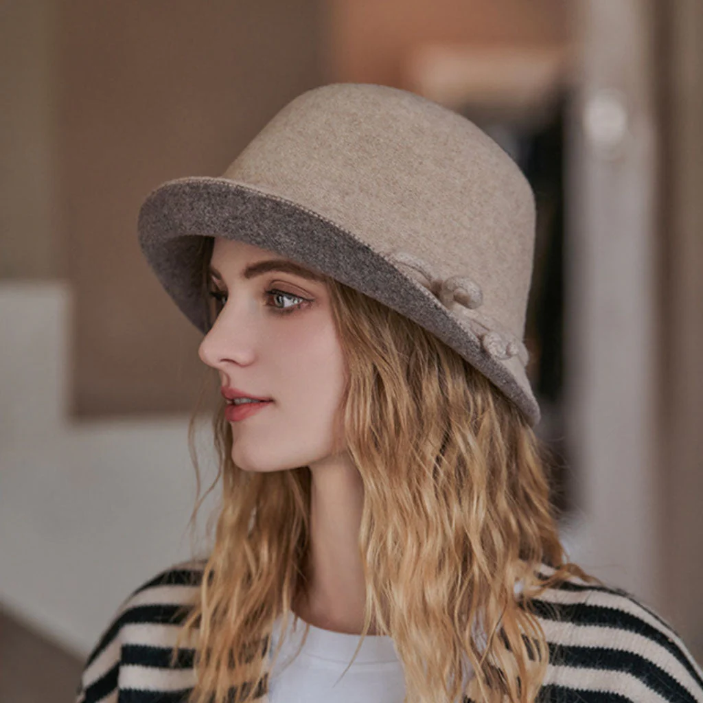 Derby Classic Round Top Flared Brim Wool Blend Bowler Felt Hat - Image 5