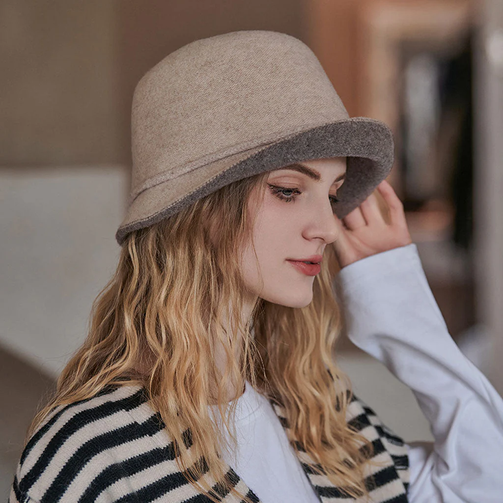 Derby Classic Round Top Flared Brim Wool Blend Bowler Felt Hat - Image 6