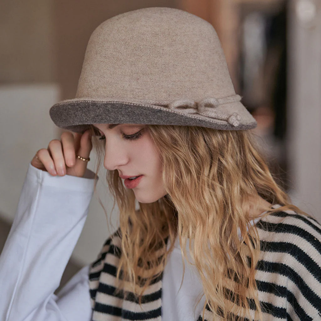 Derby Classic Round Top Flared Brim Wool Blend Bowler Felt Hat - Image 7