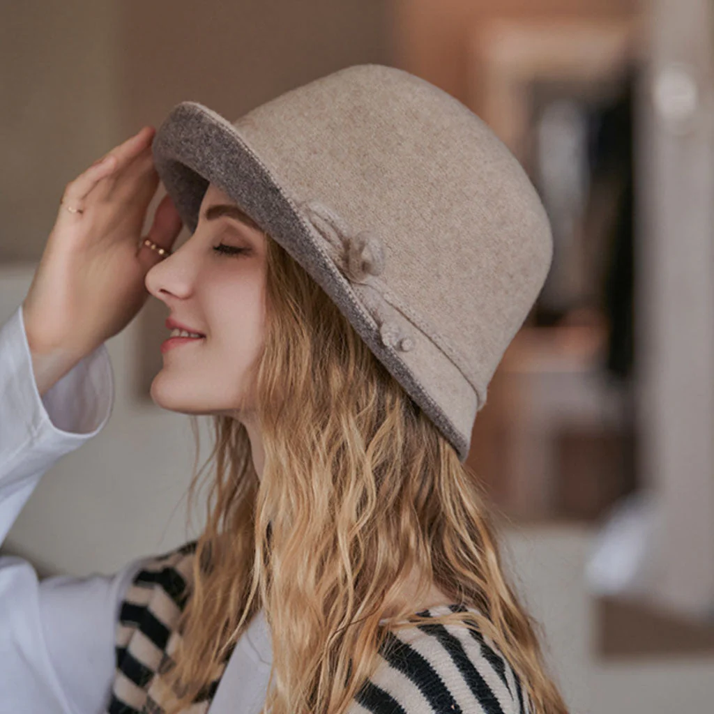 Derby Classic Round Top Flared Brim Wool Blend Bowler Felt Hat - Image 8