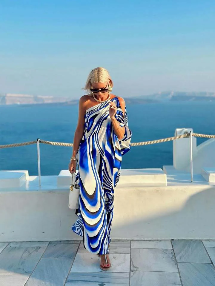 Digital Print Off-Shoulder Loose Dress - Image 4
