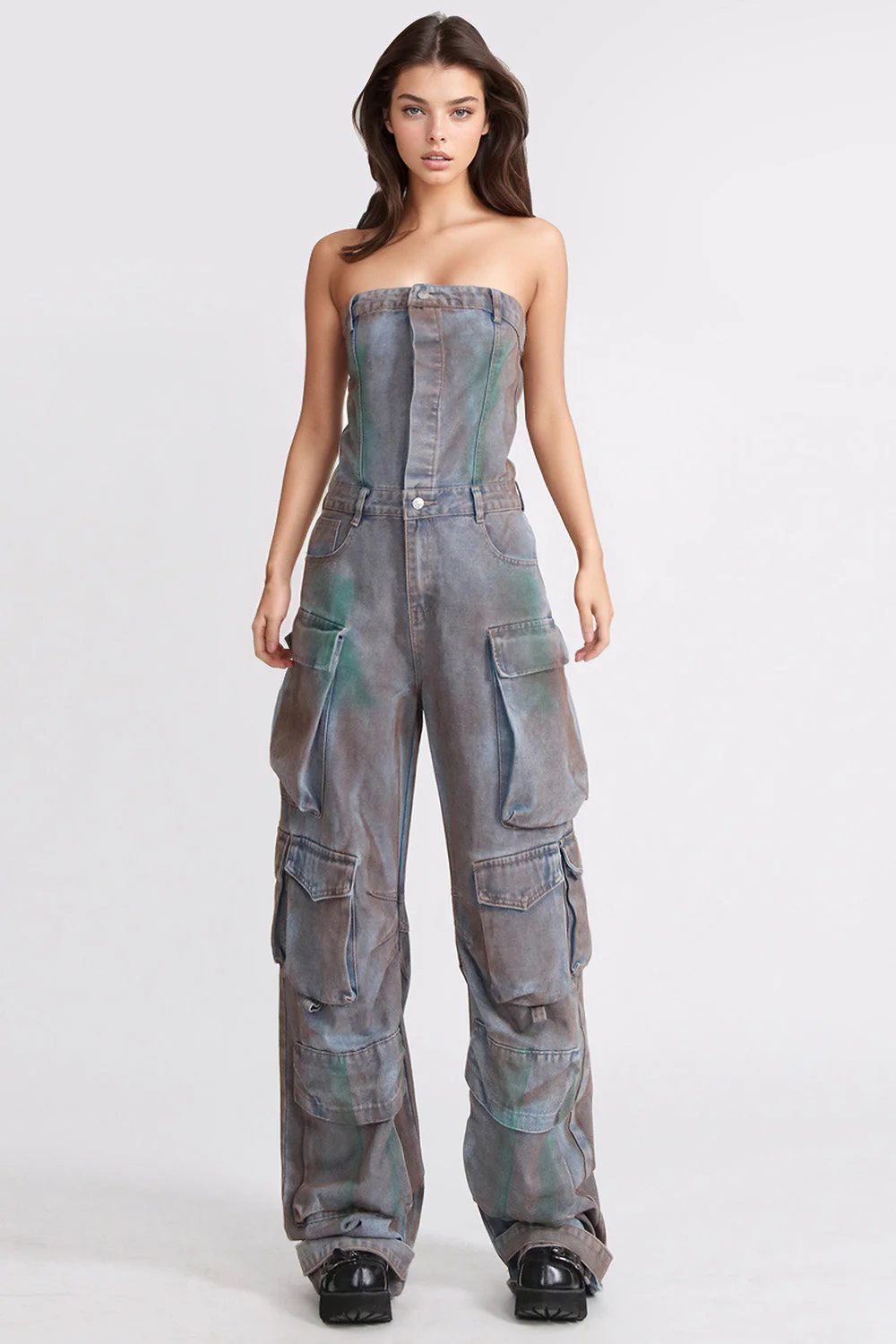 Dirty Denim Jumpsuit - Dark Blue - Image 2