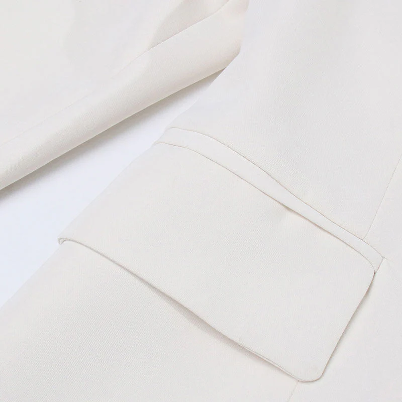Distinctive Folded Collar Off The Shoulder Long Sleeve Single Button Split Front Blazer - Image 4