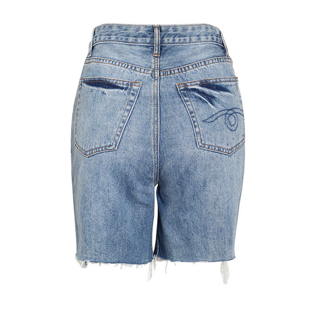 Distressed Ripped Detail Lace Up Front Cut Off Bermuda Denim Shorts - Image 2