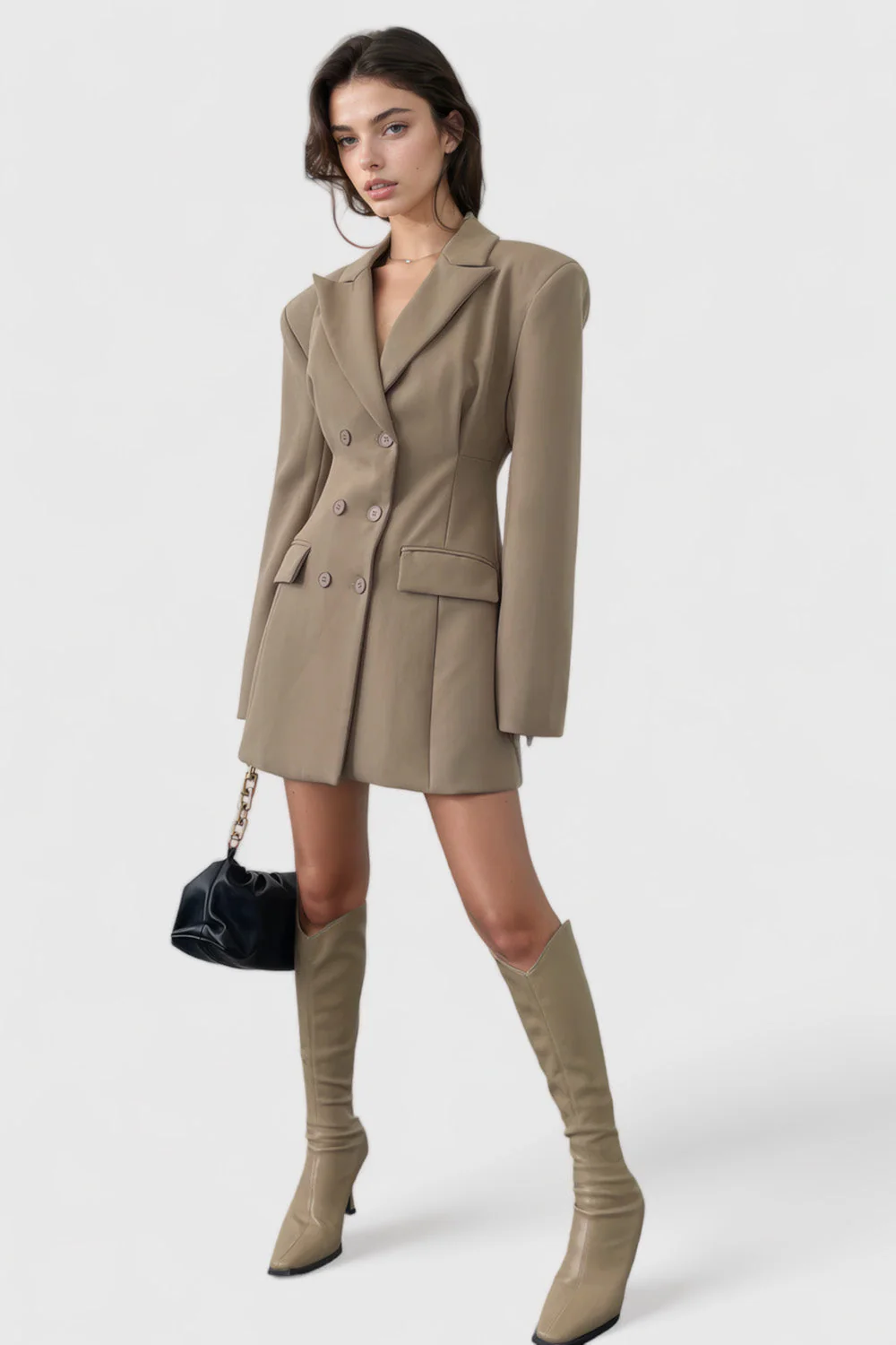 Double Breasted Cambered Blazer Dress - Brown - Image 2