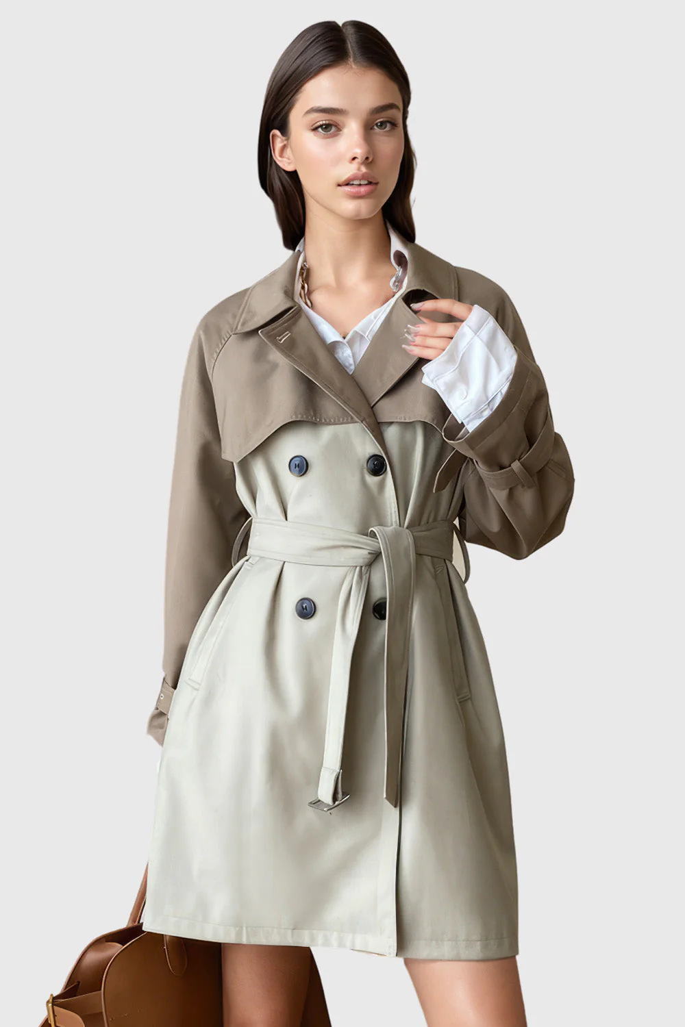 Double Breasted Trenchcoat with Matching Belt - Khaki - Image 2