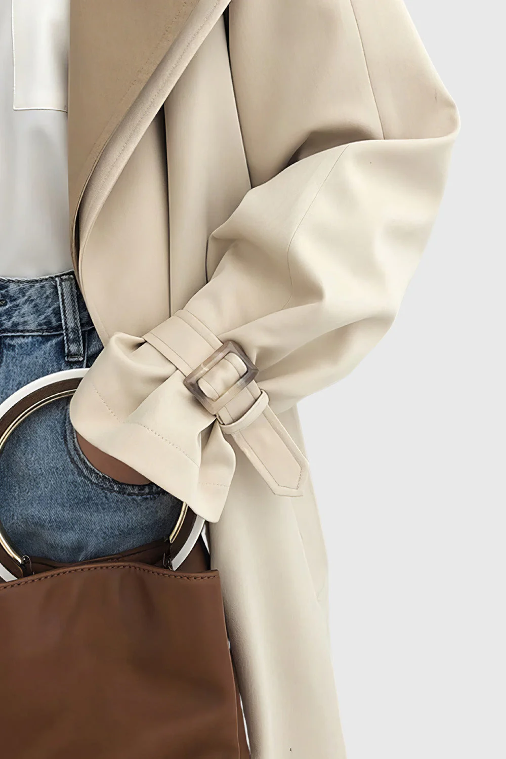 Double Layered Long Trenchcoat - Light Brown - Image 4