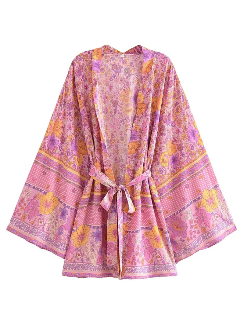 Down To Earth Cotton Floral Short Kimono Jcaket - Image 4
