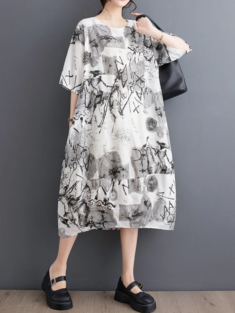 Down To Earth Round Neck Short Sleeves Midi Dress - Image 2