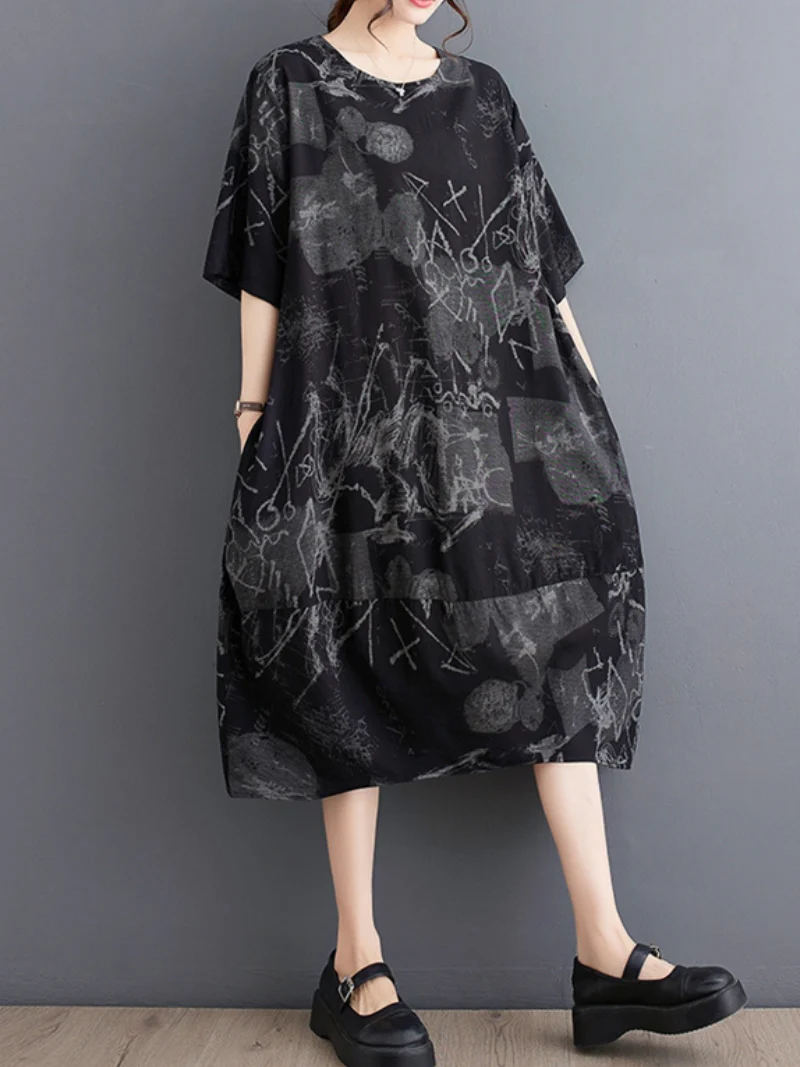 Down To Earth Round Neck Short Sleeves Midi Dress - Image 5