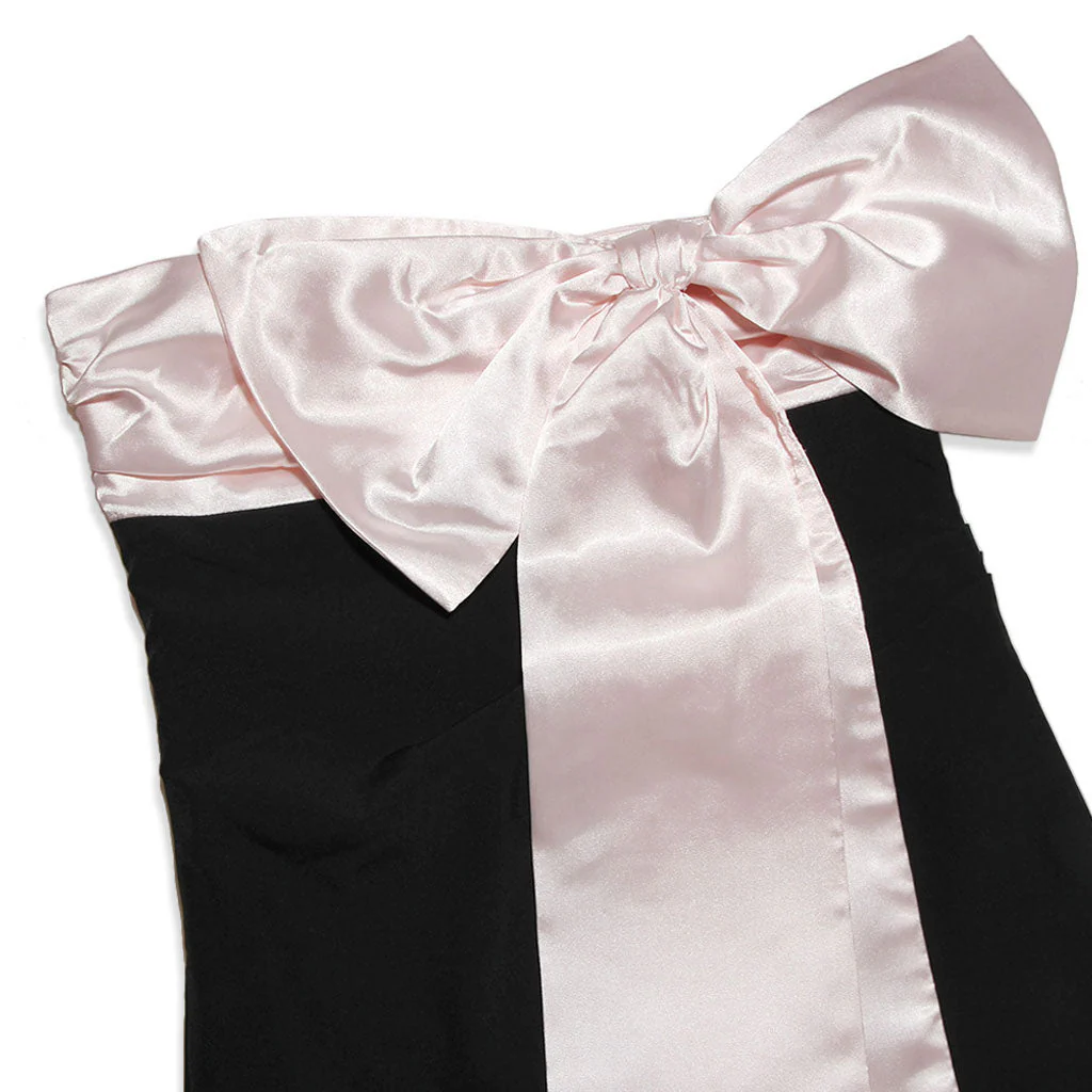 Dramatic Draped Bow Detail Contrast Ruched Strapless Bodycon Mini Dress - Image 5