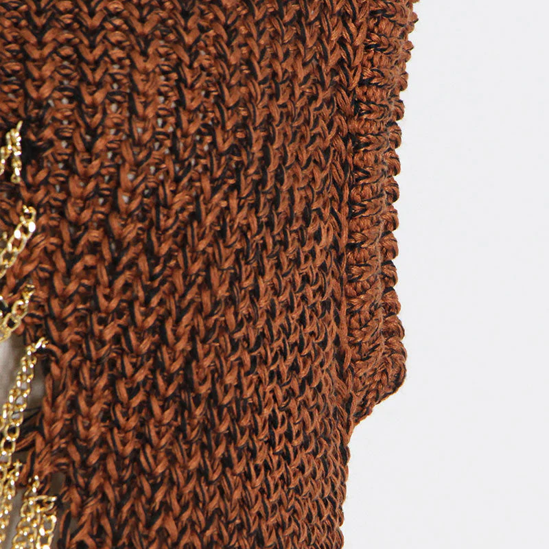Draping Metallic Chain Distressed Front Marled Brioche Rib Knit Vest - Brown - Image 6