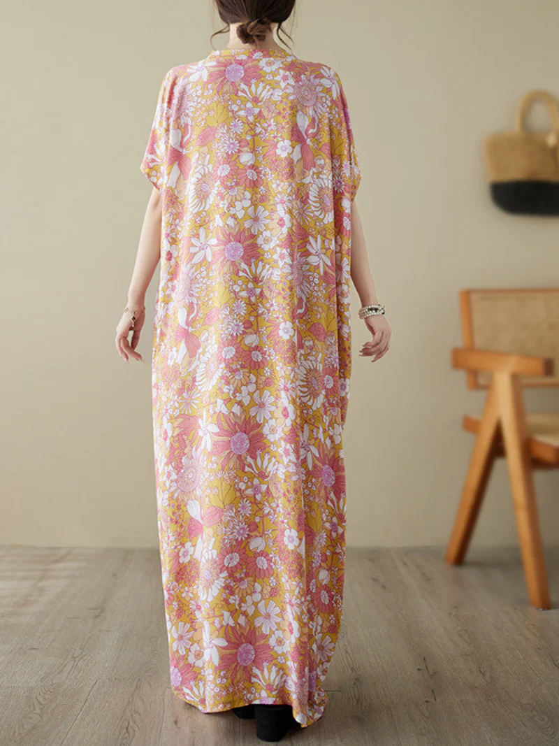 Dream Girl Cotton V-neck Floral Kaftan Dress - Image 2