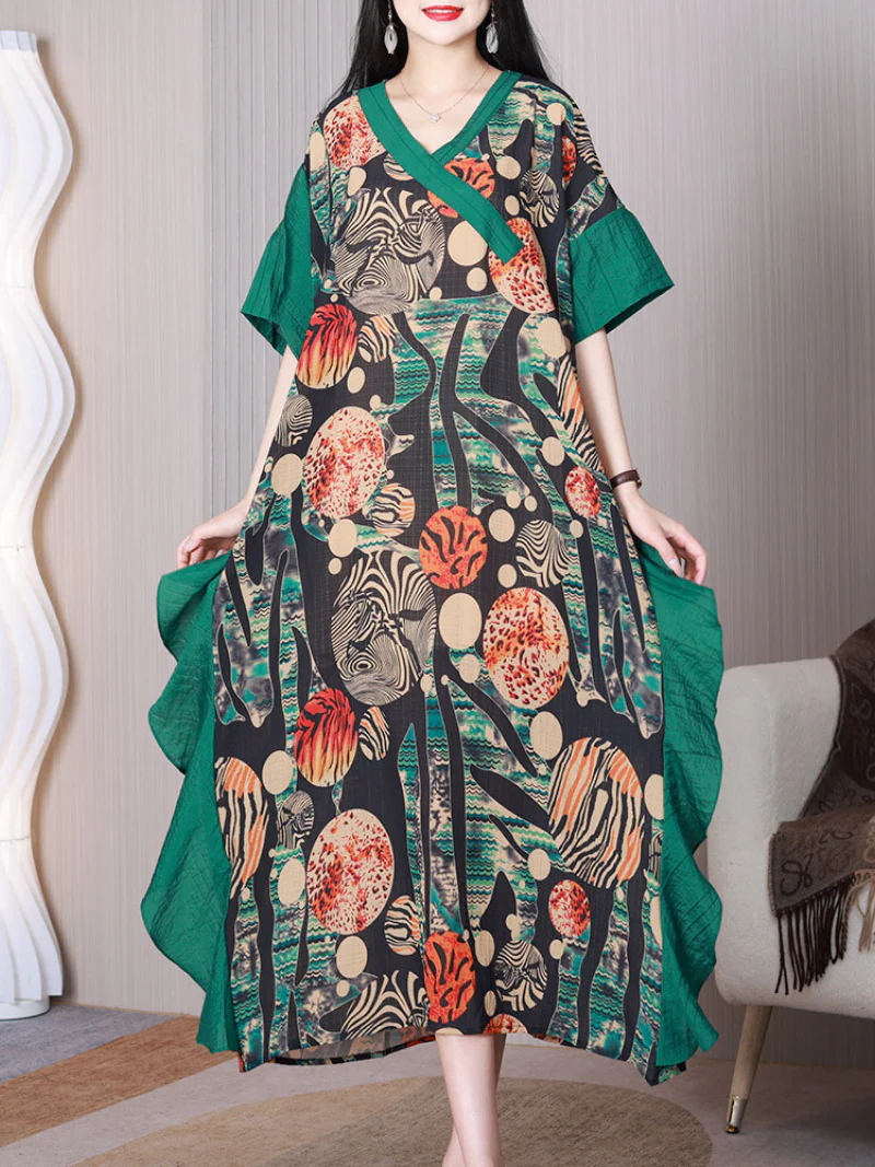 Dream Girl V-neck Short Sleeves Kaftan Dress - Image 2