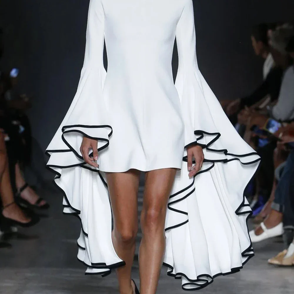 Dress with RUFFLE SLEEVS - White - Image 5