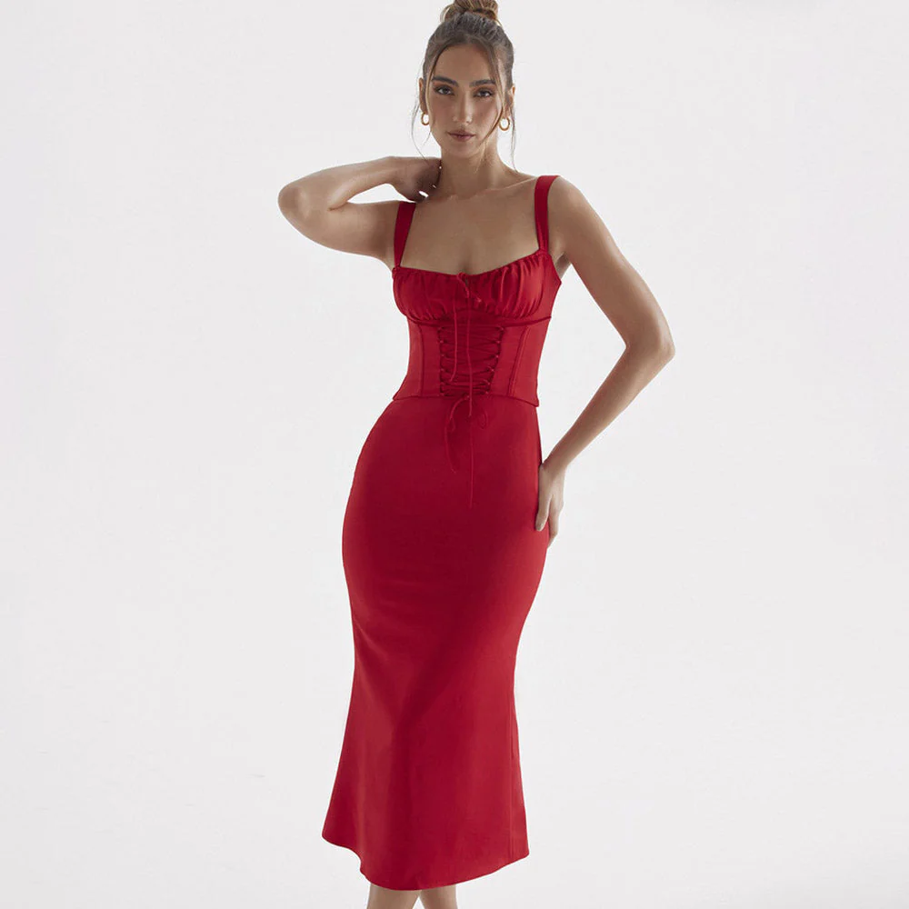 DYNA CORSET STRAPS Lace UP MIDI Dress - Image 10