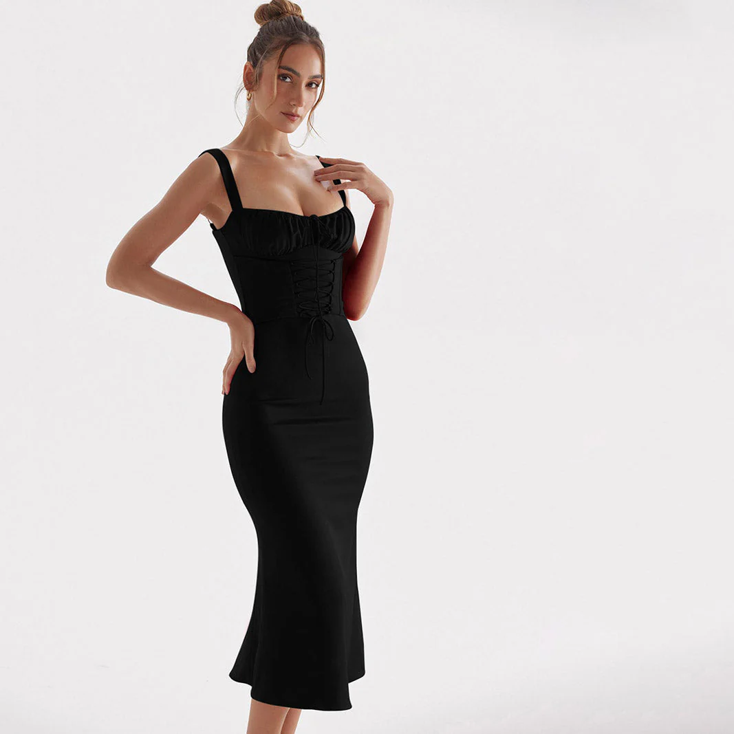 DYNA CORSET STRAPS Lace UP MIDI Dress - Image 11