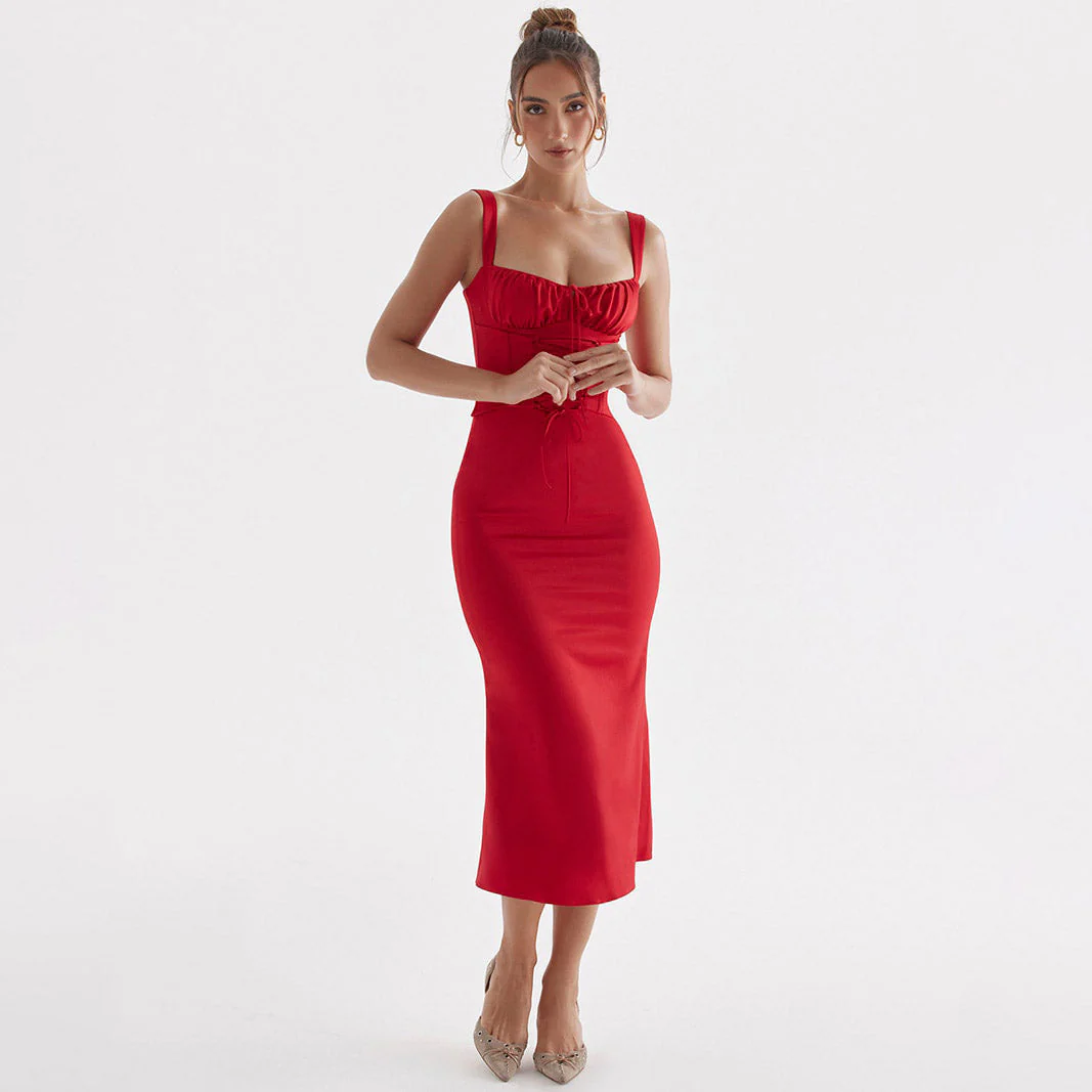 DYNA CORSET STRAPS Lace UP MIDI Dress - Image 9